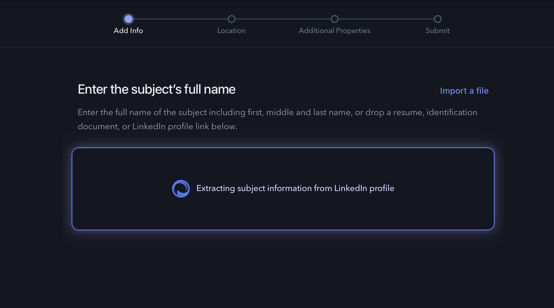 Subject setup extracting information from a LinkedIn profile