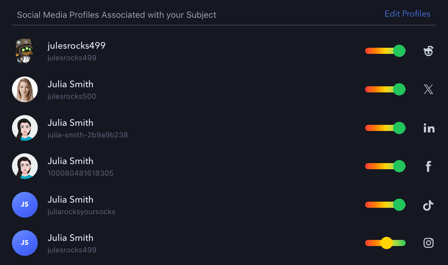 Ferretly public profile discovery with match-confidence indicators