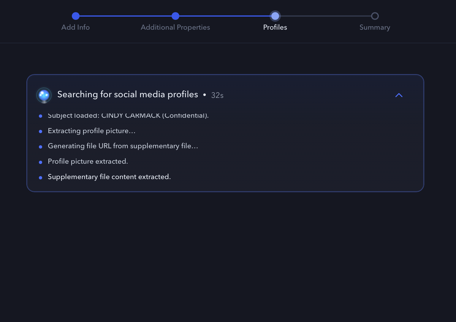 Profile search in progress after an upload